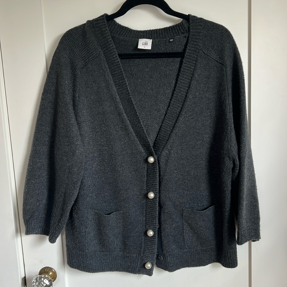🕶️Cabi Grey Snap Pearl Buttons Cardigan L - Picture 2 of 7